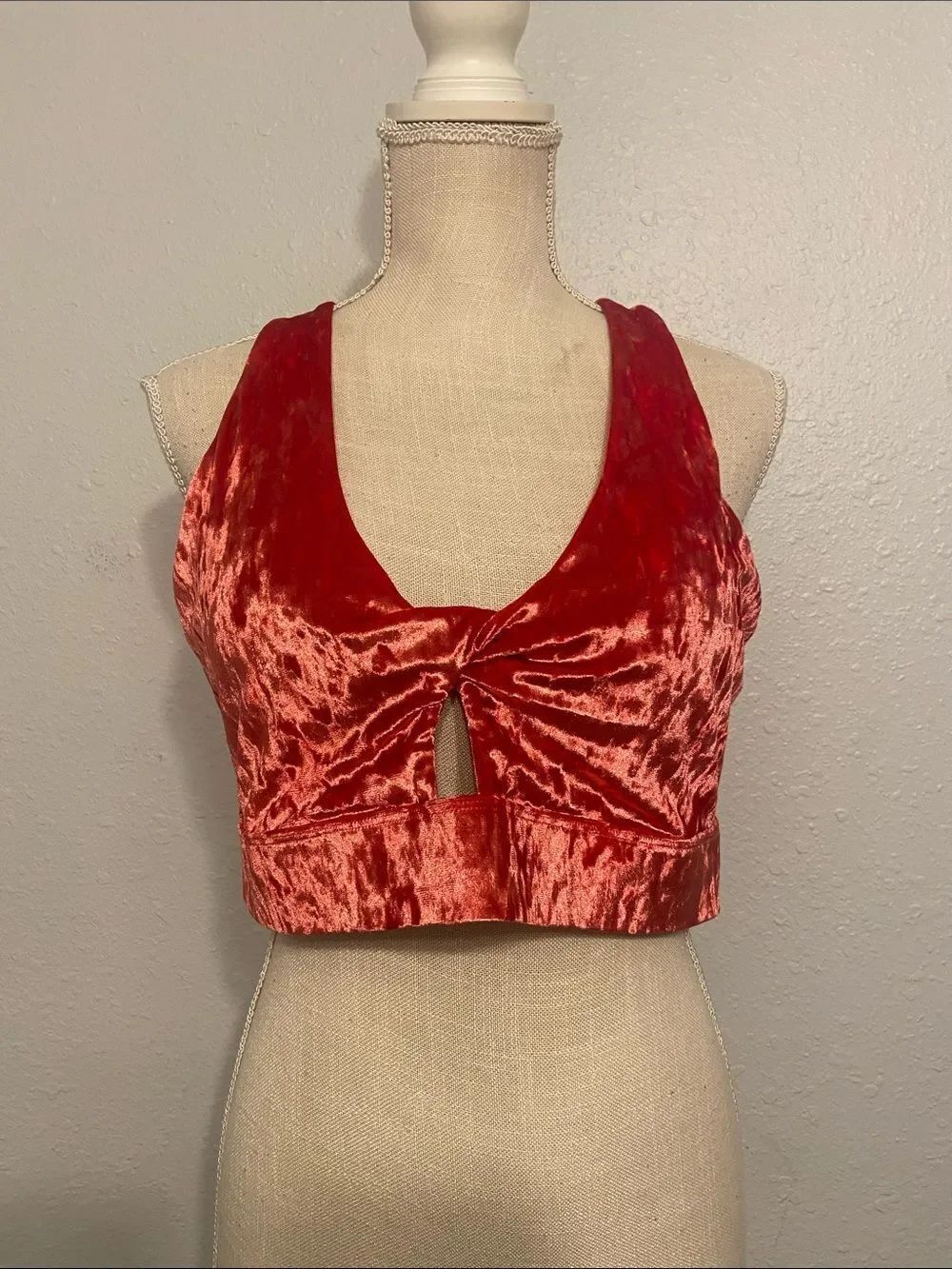 Fabletics Red Oasis Crushed Velour Sports Bra Size XXL